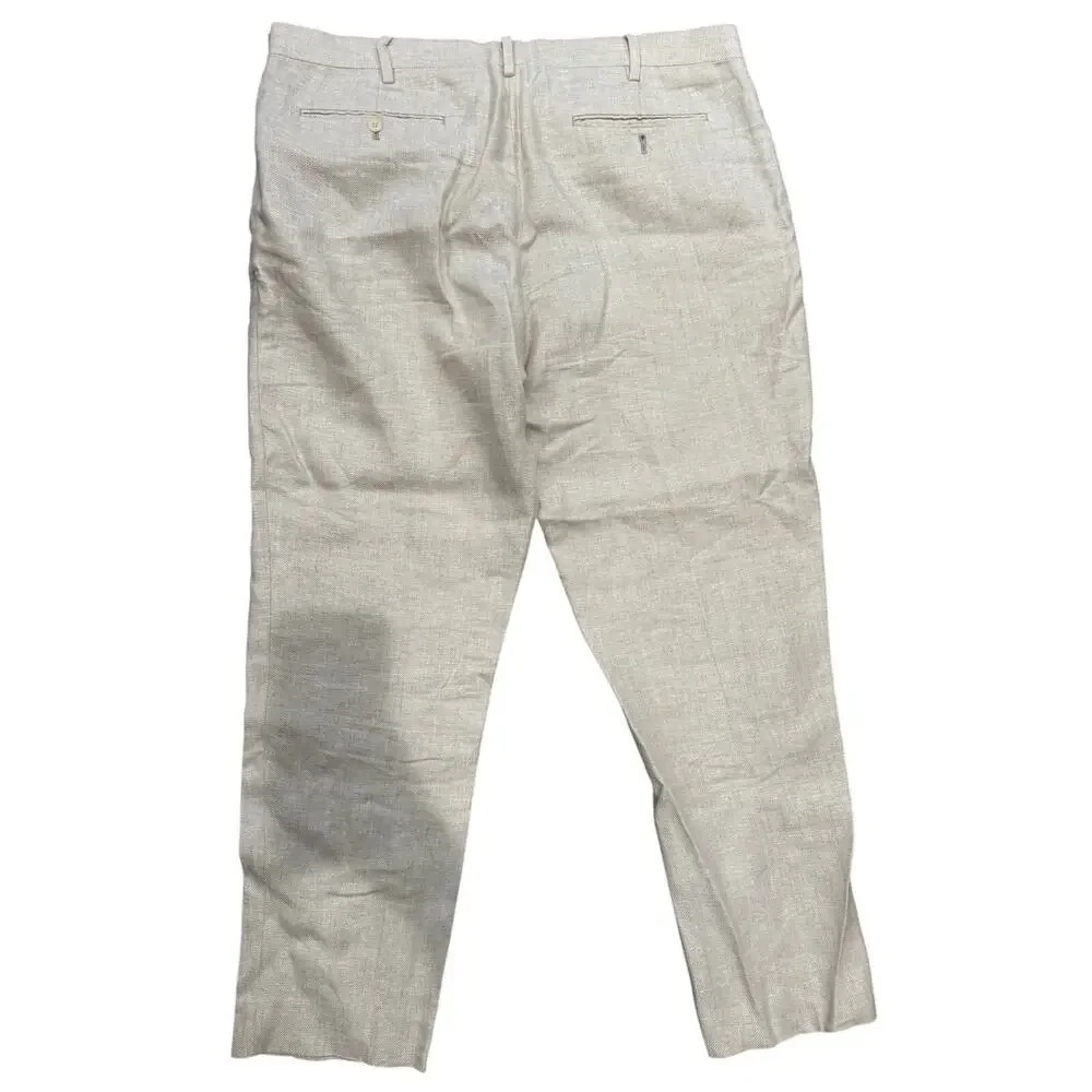 Banana Republic Men's Tailored Slim Fit Beige 100% Linen Pants 38L